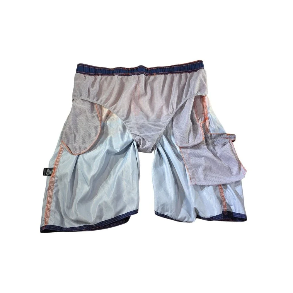 Burnside Mens 2XL Board Shorts Hawaiian Sunset Palm Tree Print Zip Pocket Blue